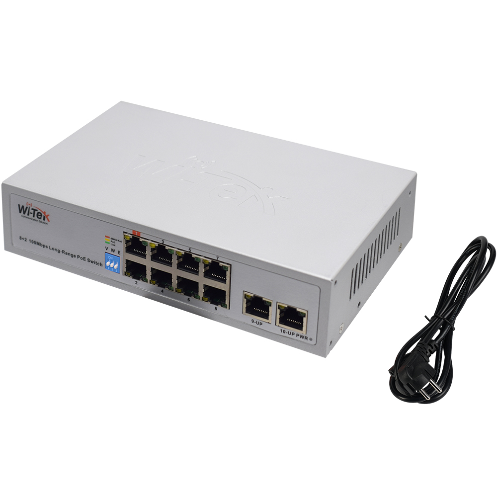 Wi-Tek PoE-Switch, 10 Ports, 8 Ports PoE, 250 m, Desktop, Wand-1