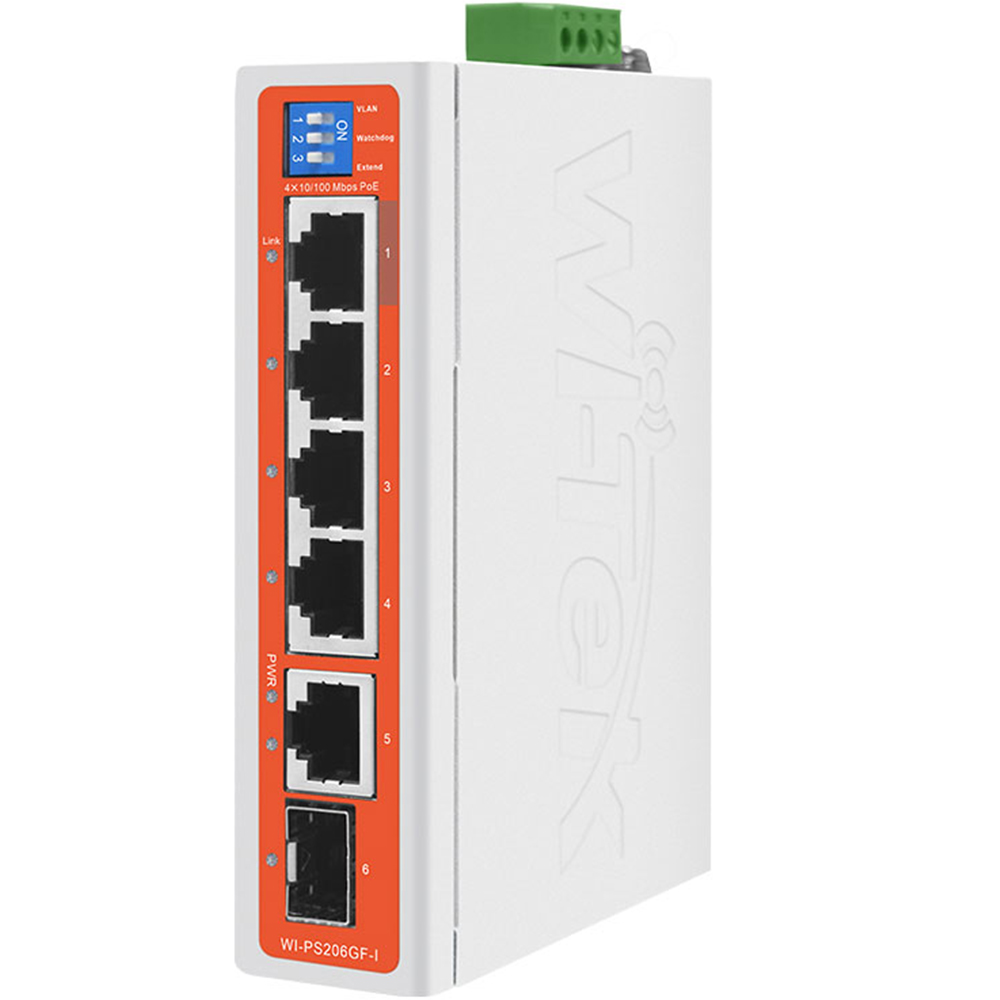Witek PoE-Switch, 6 Ports, 4 Ports PoE, 1 Port SFP, 250m, Desktop, DIN-Schiene, Wandmontage-3
