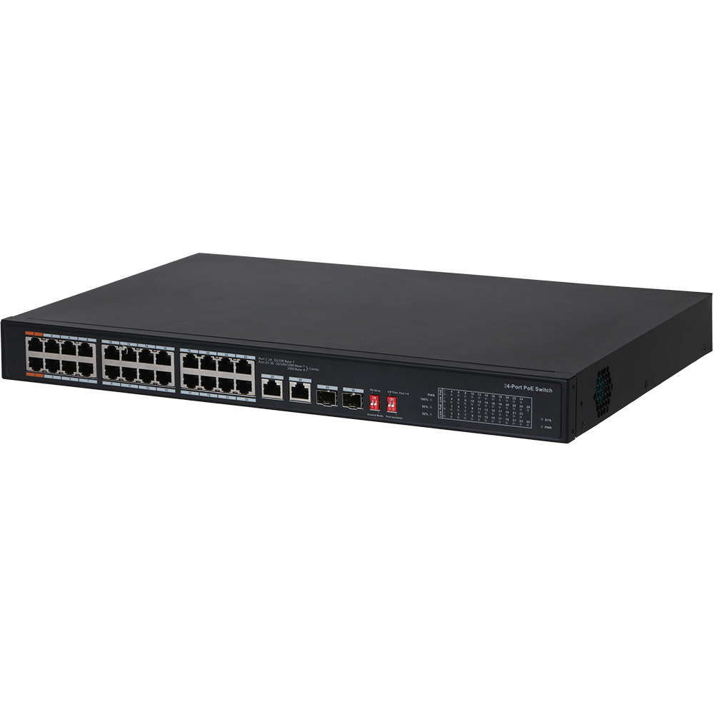 PoE-Switch, 26 Ports, 24 Ports PoE, 2 Ports SFP, 250m, unmanaged, Desktop, Rack-3