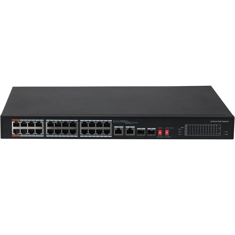 PoE-Switch, 26 Ports, 24 Ports PoE, 2 Ports SFP, 250m, unmanaged, Desktop, Rack-2