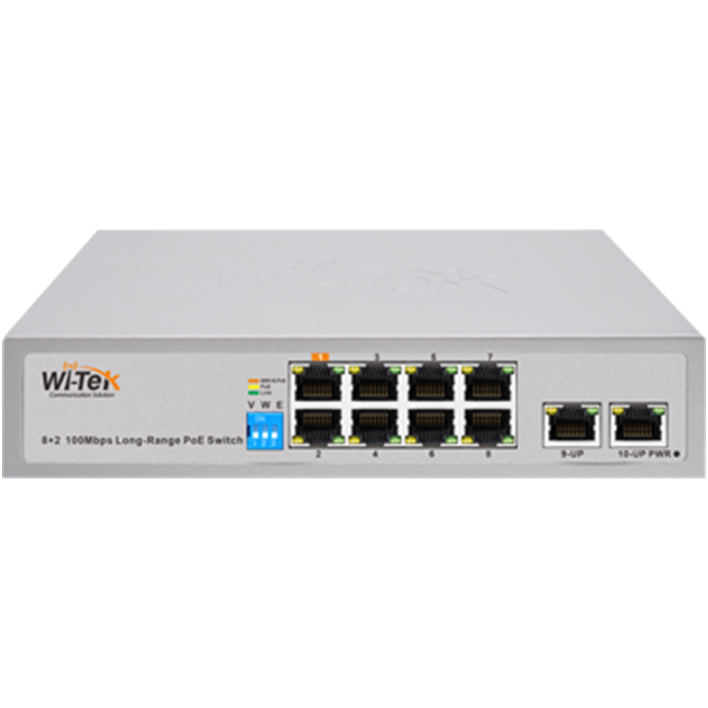 Wi-Tek PoE-Switch, 10 Ports, 8 Ports PoE, 250 m, Desktop, Wand-4
