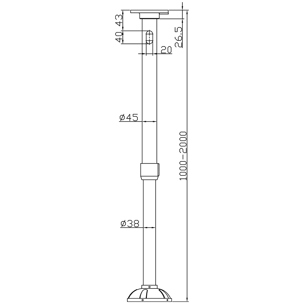 Haltestange Ø38-45mm, Länge 1000-2000mm, weiß-2